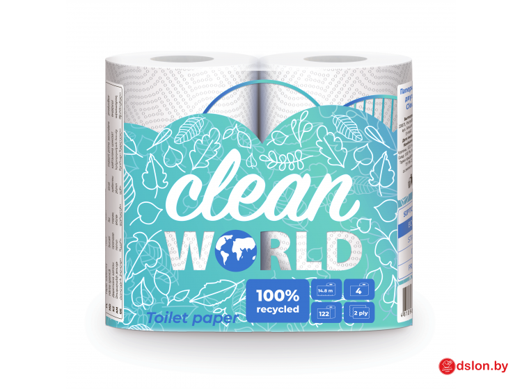 Туалетная бумага  «Clean world» белая, 1*4 рул., 2-х слойная, 12 упак/меш